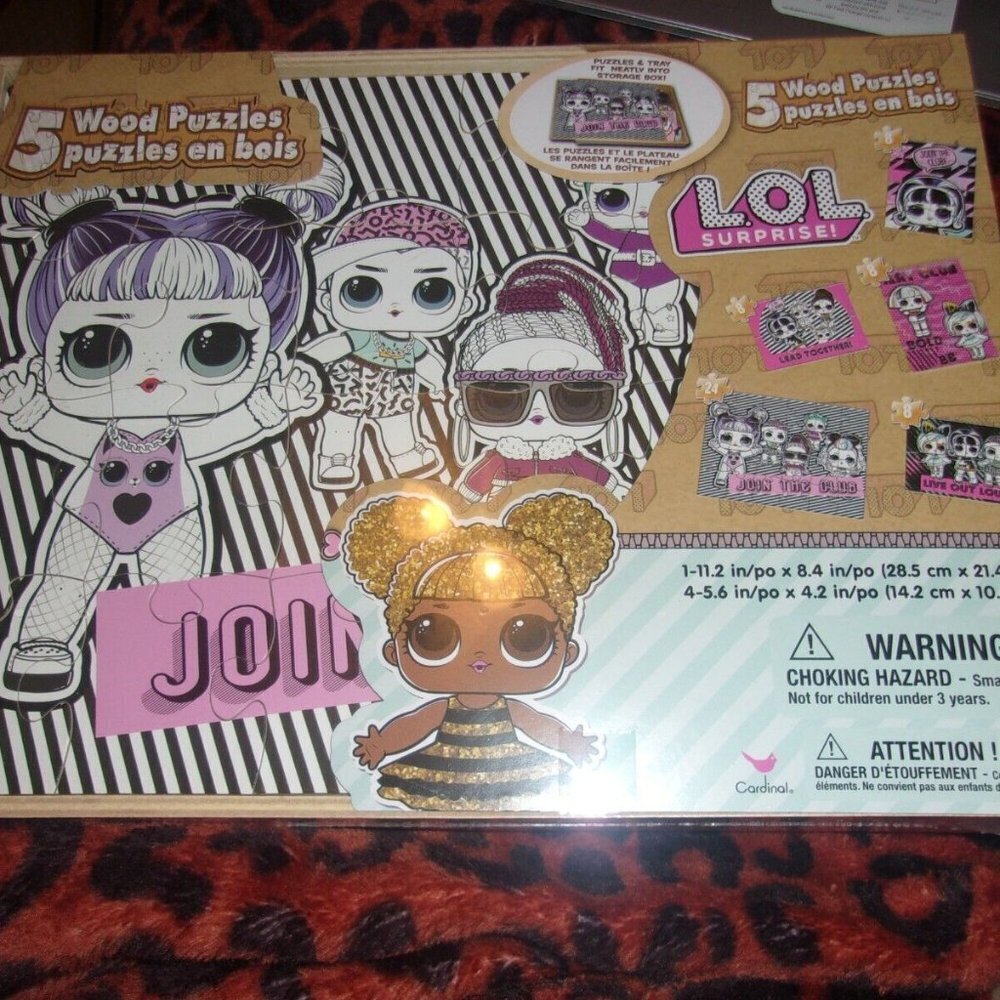 L.O.L. Surprise! 5 Wood Puzzles Set in Storage Box NEW!! MGA Age 3+